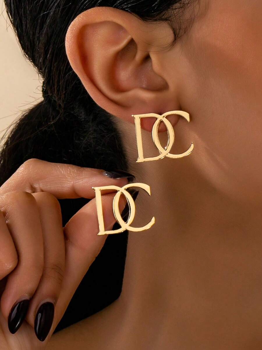 1 paire de boucles d'oreilles asymétriques géométriques pour femmes, convenant pour un port quotidien - Doré - Voir 1