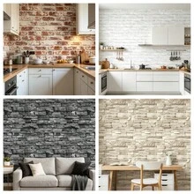 1 Roll Industrial Style Dark Gray Brick Pattern Self-Adhesive PVC Wall Sticker, Waterproof Easy To Clean Wallpaper For Balcony Living Room Wall Renovation, 17.7inX39.3/118.1/196.8in - Dark Gray - View 2