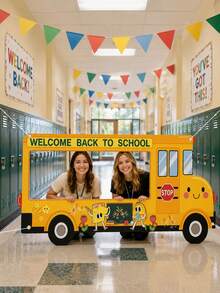School Bus Themed Back To School Photo Frame, Durable Polyester Photo Background Fabric, With Photo Cutouts And "Welcome Back To School" Lettering, Foldable Campus Outdoor Activity Photo Frame, Student Welcome Party, First Day Of School, Back To School Party, Classroom Photography, Back To School Celebration, Campus Event Decoration. - School Bus - View 8