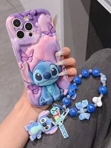 Disney Has Authorized, Phone Case - Chain Set, The Stitch Lilo & Stitch 3D Phone Case Plus A Silicone 3D Stitch Bracelet With Metallic Ring Removable Bracelet, Stitch And Angel Pattern, Compatible With Iphone17/16/15/14/13/12/11/XS/XR/X Plus Pro Max, A Stylish Cartoon Phone Case, The Perfect Gift Choice, Phone Protection, Durable Phone Cover, Great Gift For Friends And Family. - trắng - Xem 2