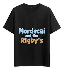 Camiseta Muscle Freaks Mordecai Rigby Estilo Cartoon Regular - Negro - Ver 1