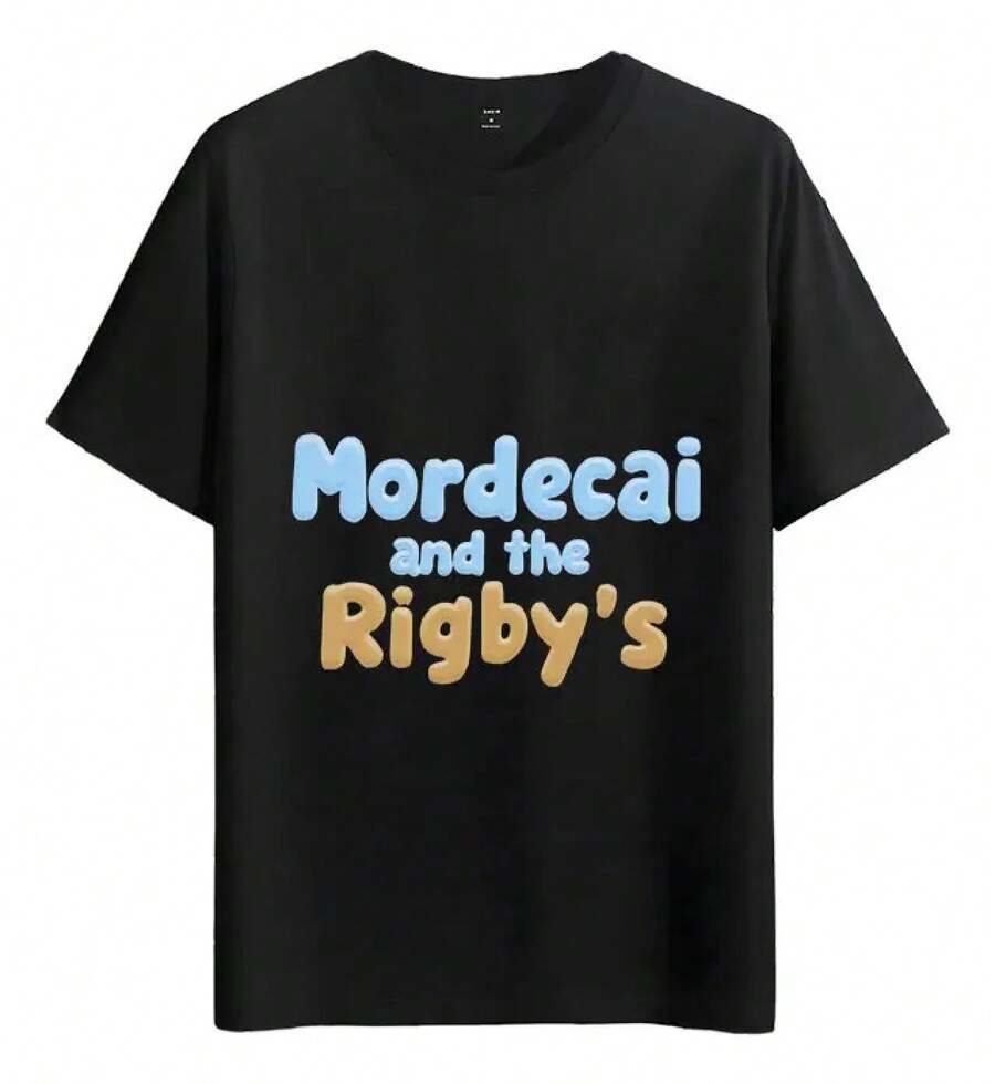 Camiseta Muscle Freaks Mordecai Rigby Estilo Cartoon Regular - Negro - Ver 1