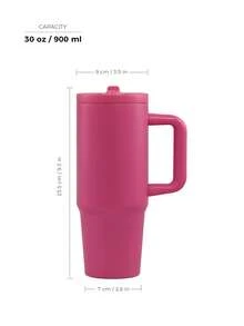 ELEGANTALCOVE Vaso aislado a prueba de fugas de 30 onzas con asa y pajita plegable, aislamiento de doble pared al vacío para bebidas calientes y frías, taza de viaje minimalista - Multicolor/30 oz - Ver 16