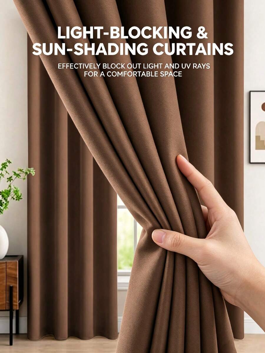 1pc Coffee Brown New Black Silk High-Precision Fabric Lightweight 99% Full Blackout Curtain, Thermal Insulated Blackout UV Protection Home Decor Curtain Deep Sleep High Blackout Curtain Classroom Blackout Curtain Suitable For Farm Villa Bedroom Blackout Curtain Outdoor Pavilion Rainproof Curtain (190g Fabric Weight) - 1PC - View 1