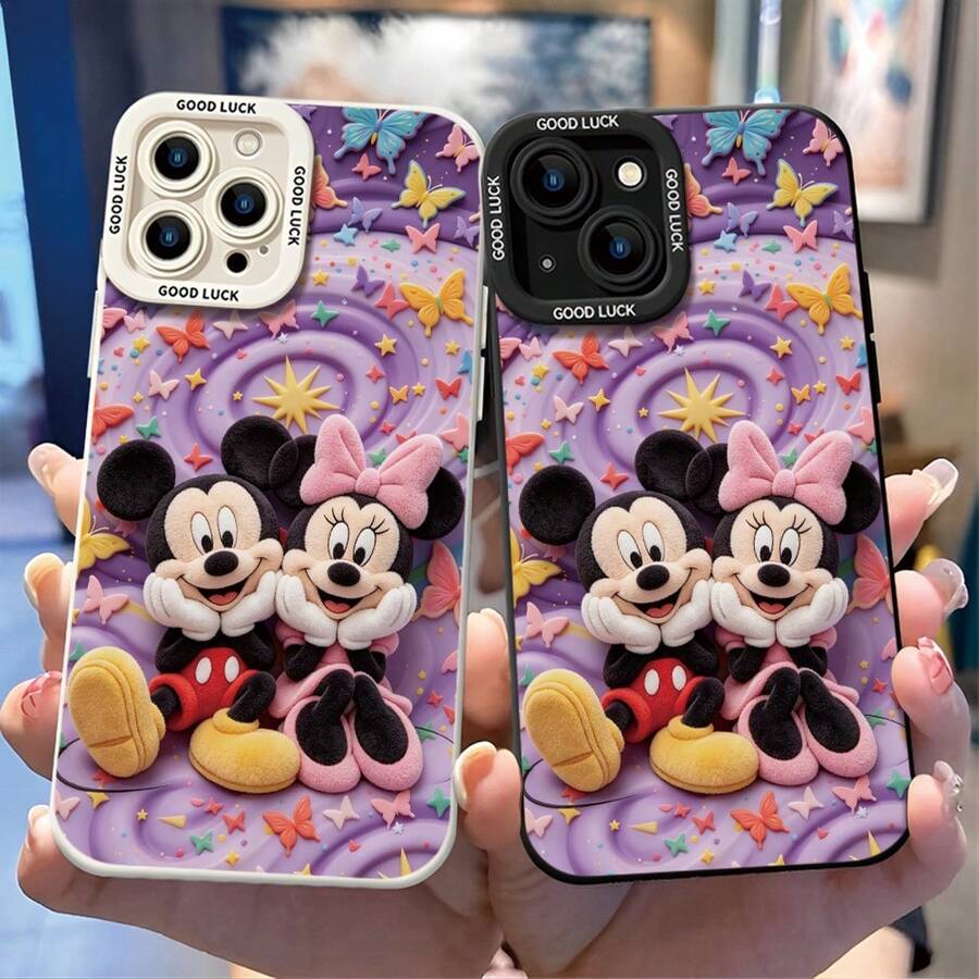 Disney Mickey & Minnie Mouse Shockproof Phone Case, Plush‑Style Butterfly Star Purple Swirl Texture, Compatible With IPhone 17,16,15,14,13,12,11 Pro, Pro Max, Plus, Perfect Gift For Birthday, Holiday, Valentine's Day For Family, Friends, Boyfriend & Girlfriend - màu đen - Xem 1
