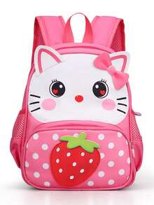 Student Backpack New Cartoon Pattern Strawberry Cat Print Backpack Small Schoolbag Lightweight Comfortable Fashionable Backpack - Hot Pink - View 1