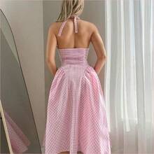 WNS  Vestido casual de mujer con espalda anudada a cuadros - Rosa - Ver 3