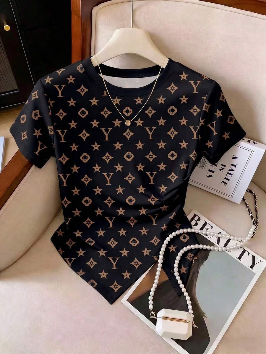 Camiseta casual de cuello redondo ajustada con estampado de leopardo para mujer, nueva llegada de primavera/verano, talla grande vendida - Multicolor 12 - Ver 1