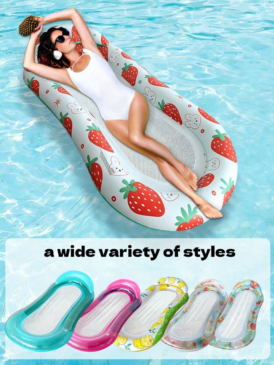 Aufblasbare schwimmende Matte mit Gelee-Textur und Mesh, Wasserliege für Erwachsene mit Kissen, Pool-Schwimmsofa mit Fruchtmuster, Lässig-Schwimmbett für Strandurlaub - Verschiedenfarbig - Übersicht 1