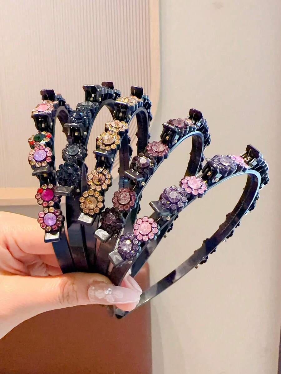 5件組女款水鑽裝飾髮箍,防滑花卉髮帶,日常時尚髮飾 - 彩色 - 查看 1