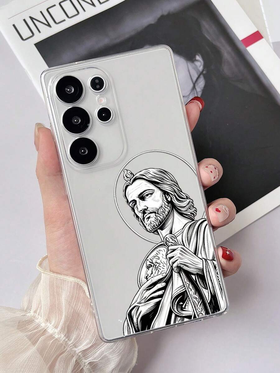 1pc Transparent TPU Shockproof Colorful Religious Figure Pattern Phone Case Compatible With Samsung Galaxy S23 Ultra/A14/A24, Android Note 12 Pro, 8/8 Pro/9 Pro XL Android Phones - Multicolor - View 1