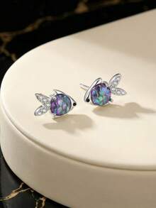 1 Pair Unique Cute Colorful Crystal Fish Shaped Copper Earrings, Suitable For Women, Teenagers, Daily, Beach Party, Friendship, Birthday Gift - Earrings - View 2