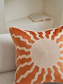 LCUHPCL 1pc Summer Velvet 3D Embossed Sun Wave Pattern Embroidered Throw Pillow Cover, Home Decor For Living Room, Bedroom, Party - Multicolor - View 7