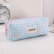 1pc Pencil Case With Ribbon And Plaid Pattern, Cool Style, Korean Back To School Design, School Supplies, Backpack, Stationery - Checkered Bow - View 9