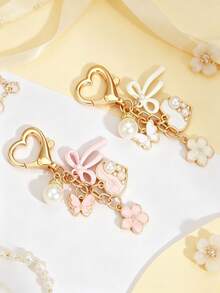 1pc Butterfly, Heart & Flower Faux Pearl Keychain, Versatile Bag Charm Pendant - Multicolor - View 1