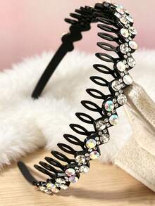 1pc Women's Crystal Rhinestone Embellished Long Teeth Hair Hoop Headband Hairband - Black - View 2