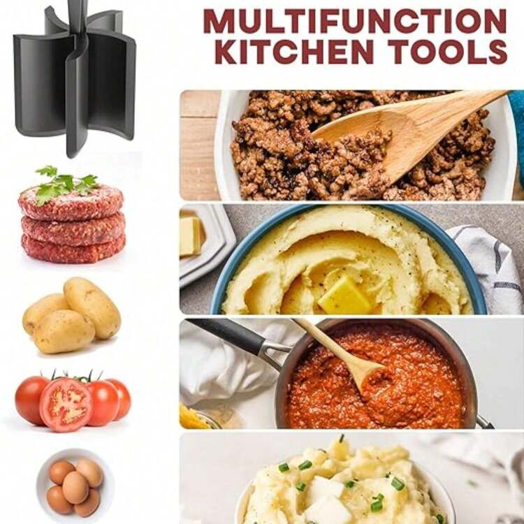 1pc Meat Chopper & Masher, Heat-Resistant Beef Mincer Masher, Non-Stick Nylon Stirrer, Suitable For Ground Meat, Burgers And Stir-Fry, Kitchen Accessories, Home Camping Equipment, Home Accessories, Camping Equipment, Camping Essentials - Multicolor - View 3