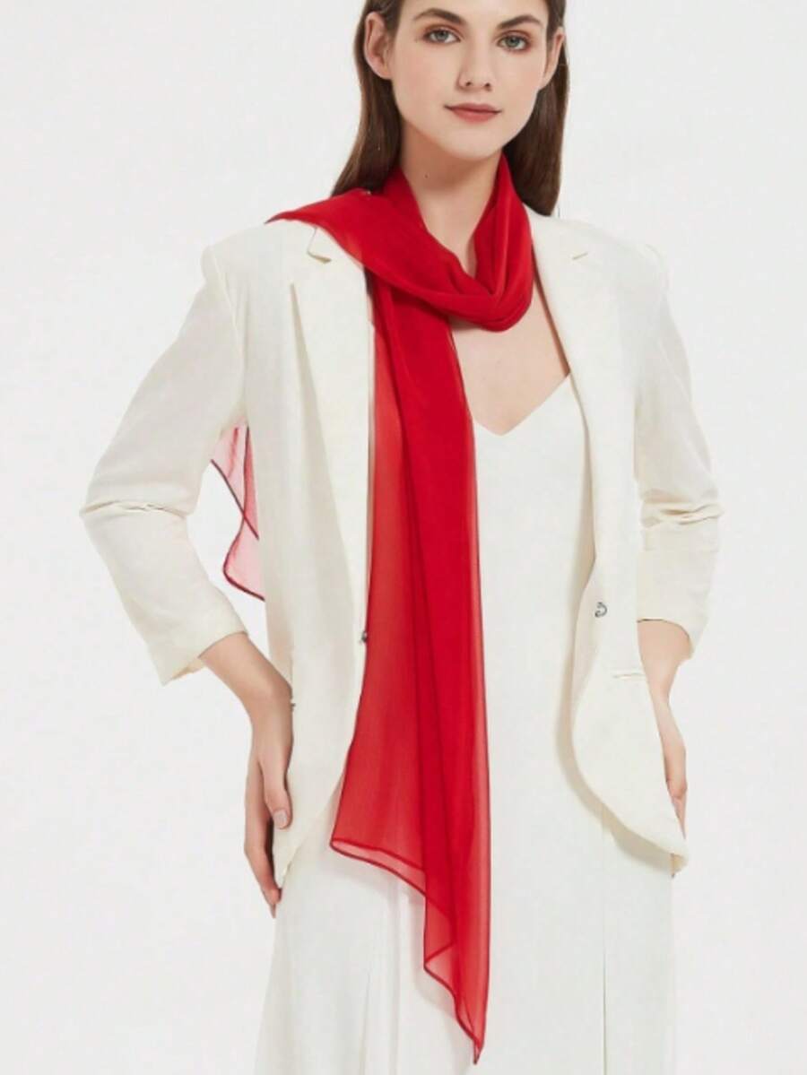 1件女款春季經典素色雪紡絲巾,多功能絲巾 - 紅色 - 查看 1