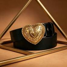 Women's Vintage Heart Buckle PU Leather Belt, Adjustable Western Waist Belt For Jeans & Dresses - Heart-shaped Belt - View 21