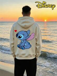 Couples Disney Lilo & Stitch Stitch And Angel Print Hooded Sweatshirt, Casual Loose Streetwear Hoodie, Sold As Single Piece 1pcs - Quả mơ dành cho nam giới - Xem 2