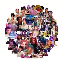 57Pcs K-Pop Girl Group Waterproof Stickers Set, Q-Style & Realistic Member Stage Daily Designs, Self-Adhesive Reusable Decals For Journal Notebook DIY, Fan Collectible Gift - MultiWarna - View 6