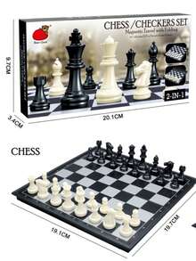 2-In-1 Magnetic Chess And Checkers Set - Portable Chess Set Folding Board Game - View 6