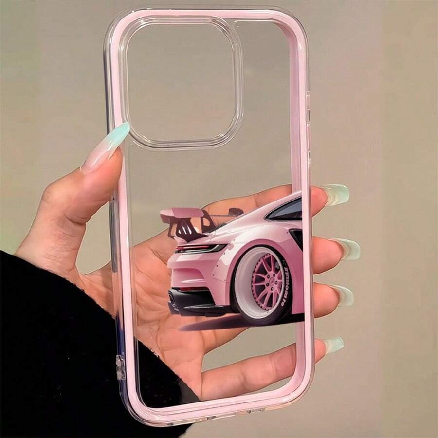 1個時尚車尾圖案彩色邊緣TPU 2合1手機殼,適用於Apple 17 16 15 14 13 12 11 Plus Pro Max系列,時尚INS風保護套 - 彩色 - 查看 1