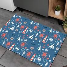 1 pieza, Decoración del hogar, Estampado de patrón náutico, Alfombra de barro de diatomeas, Fácil de limpiar, Impresión 3D rectangular, Adecuada para entrada, sala de estar, cocina, dormitorio, pasillo, baño, lavandería - Alfombra de poliéster, Adecuada para decoración del hogar interior y exterior - Multicolor - Ver 7