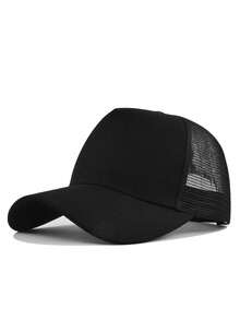 Mesh Trucker Cap, Adjustable Outdoor Baseball Cap, Unisex Breathable Large Brim Curved Visor Hat, Solid Color Sun Hat - Mesh Splicing - View 8