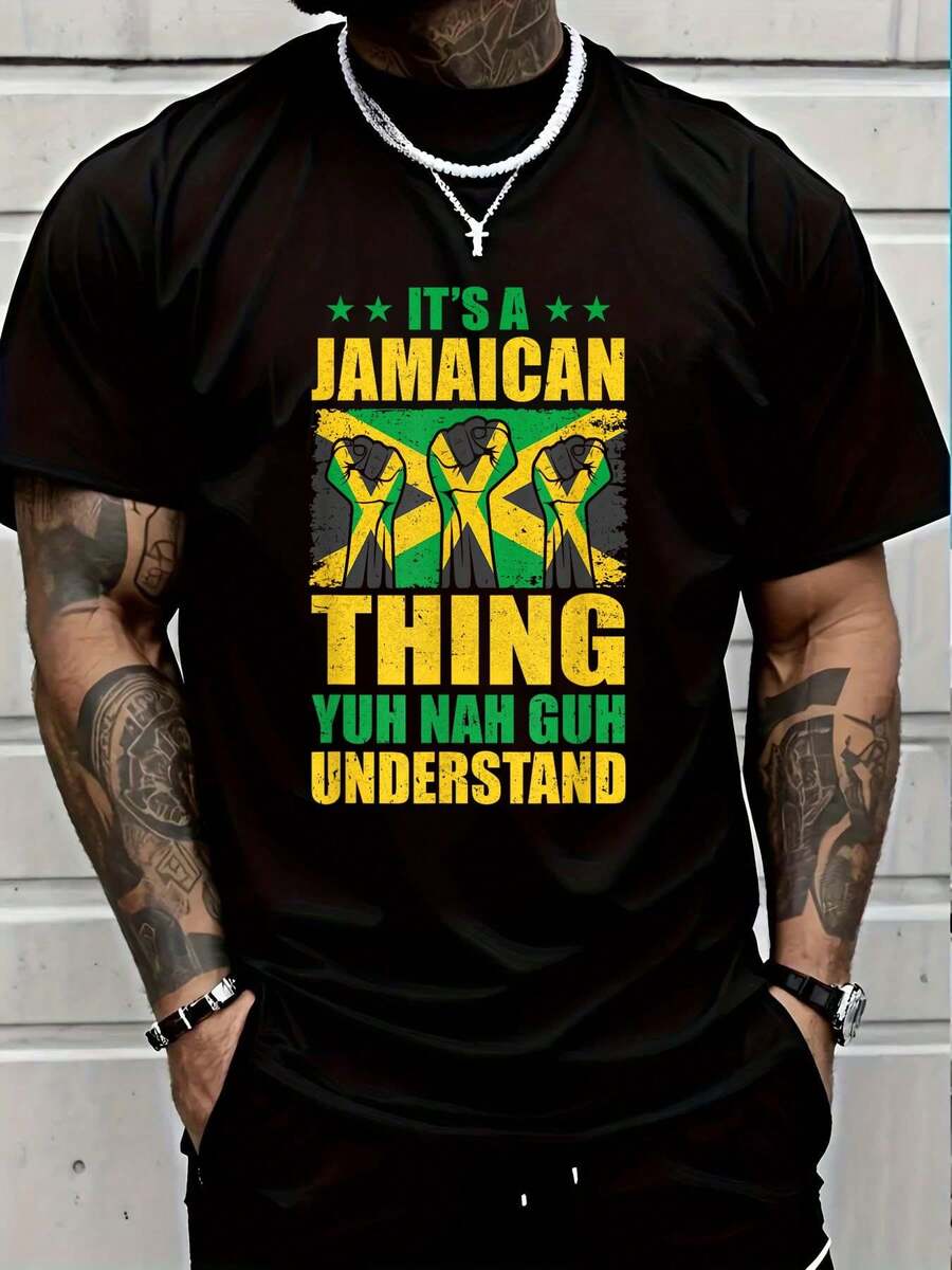 100% Cotton Wah Gwaan Jamaica Flag Jamaican Pride Reggae Vacation TShirt T-Shirt Women's Men Graphic Tee - 黑色5 - 查看 1