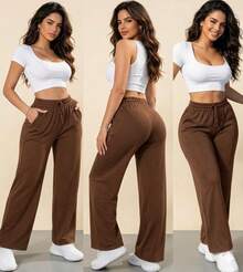 Women's Wide-Leg Pants, Woolen Pants, Winter/Cold Weather - 鏽棕色 - 查看 1
