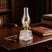 Lámpara de aceite de cristal cortado vintage, linterna de queroseno cuadrada antigua, decoración para el hogar, camping, boda, mesa, regalo - 1PC - Ver 4