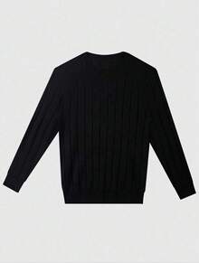 Men's Casual Sweater, Ribbed Knit, Crew Neck, Minimalist And Stylish For Everyday Wear - Negro - Ver 3