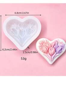 1pc Tulip Heart Aromatherapy Candle Silicone Mold DIY Tulip Heart Aromatherapy Plaster Diffuser Stone Home Decor Silicone Mold - White - View 4