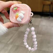 Funda para auriculares rosa ondulada con forma de fresa y zanahoria, compatible con  Pro y con pulsera anticaída. - Conejo de fresa - Ver 2