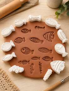 12pcs Ocean Theme Clay Mold And Shaping Tool Set, Includes Various Fish And Marine Pattern Stamps - Suitable For Polymer Clay, Wax, Resin Crafts, Ceramics, Scrapbooking, Card Making - Compatible With DIY Wax, Resin, Clay - A - View 2