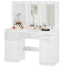 Devoko High-Gloss White Vanity Table With LED Cosmetic Mirror, Dressing Table Without Stool With 12 LED Lamps, Sockets, USB & Type-C, Jewelry Storage And 7 Drawers - View 7
