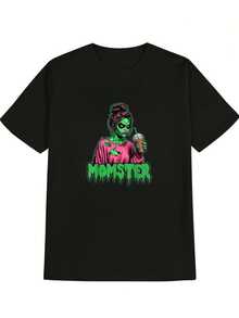 Funny Mom Monster Halloween Mom Life Horror Mom T-Shirt Black Casual Short Sleeve Women's Sports T-Shirt - Black - View 1