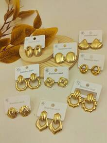 Boucles d'oreilles vintage dorées pour femmes, boucles d'oreilles pendantes longues en forme de goutte d'eau en acier inoxydable, bijoux de plage imperméables pour vacances d'été, bijoux de vacances pour femmes - Doré - Voir 6
