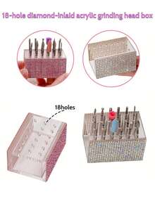 1pc Rhinestone Acrylic Polishing Head Box, 18-Hole AB Color Rhinestone Inlaid Acrylic Polishing Head Box, Used For Storing And Displaying Nail Drill Bits, Dust-Proof Tool Storage Box, Suitable For Nail Art Techniques - Multicolor - View 5