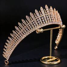 1 chiếc vương miện pha lê gai hình học phong cách vintage, tiara đính đá rhinestone toàn bộ kiểu tia mặt trời, phụ kiện đội đầu hoàng gia cho nữ hoàng dùng trong đám cưới, Coronas - Nhiều màu - Xem 4