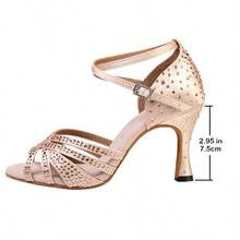 Apricot Lateinische Tanzschuhe für Damen, Cha-Cha-Performance-Schuhe für Erwachsene, High-Heel-Partyschuhe aus Stoff mit Strass, Ganzjahres-7,5cm-Absatz, weiche Sohle - Aprikosenfarben - Übersicht 12