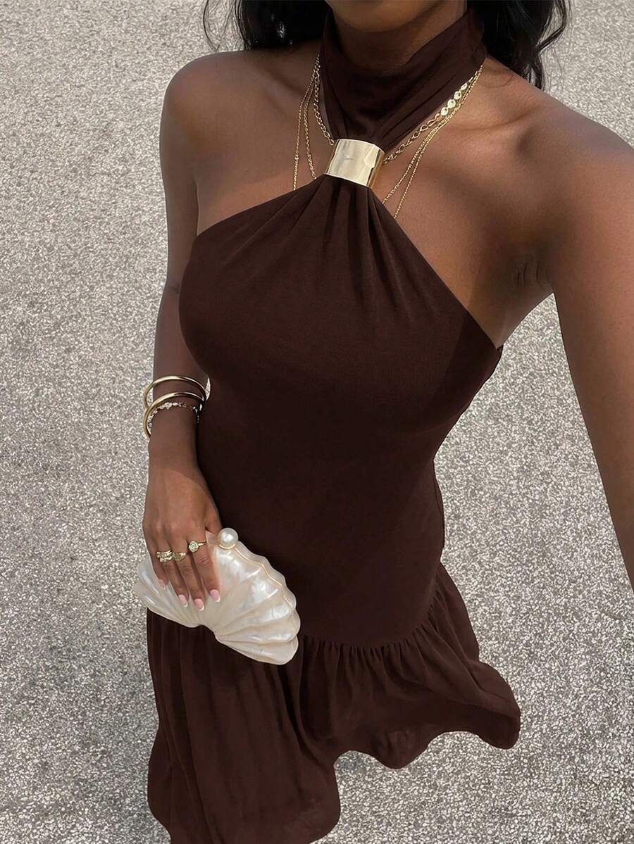 Women Midi Dresses - 全穀類咖啡 - 查看 1