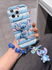 Disney Has Authorized, Phone Case - Chain Set, The Stitch Lilo & Stitch 3D Phone Case Plus A Silicone 3D Stitch Bracelet With Metallic Ring Removable Bracelet, Stitch And Angel Pattern, Compatible With Iphone17/16/15/14/13/12/11/XS/XR/X Plus Pro Max, A Stylish Cartoon Phone Case, The Perfect Gift Choice, Phone Protection, Durable Phone Cover, Great Gift For Friends And Family. - trắng - Xem 1