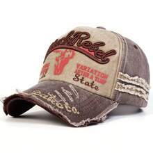 Vintage Washed Letter Embroidered Baseball Cap, Unisex Outdoor Sun Protection Curved Brim Hat - Washed Double-stripe Baseball Cap - View 9
