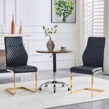 [Set Of 2] Dining Chairs With Diamond Pattern / Set Of 2 Modern Dining Chairs / High Backrest + Comfortable Seat Cushion / Non-Slip And Durable Metal Frame / Suitable For Dining Room, Living Room And Kitchen - 黑+金 - 查看 2