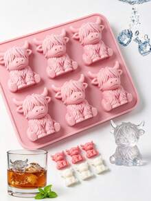 可愛 3D 粉色乳牛造型冰塊模具，多功能家用巧克力模具，冰箱冰盤，適用於家庭、酒吧、夜店、威士忌、派對與禮品－迷你高地牛冰塊模具，廚房配件，家居用品，烘焙 - 彩色 - 查看 4