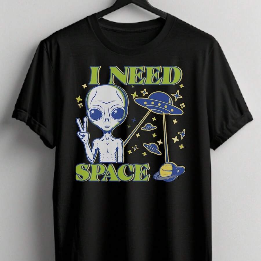 I Need Space UFO Alien Short-Sleeve Unisex T-Shirt Extraterrestrial Shirt Out Of This World Tee Introvert Tee Unisex - màu đen - Xem 1