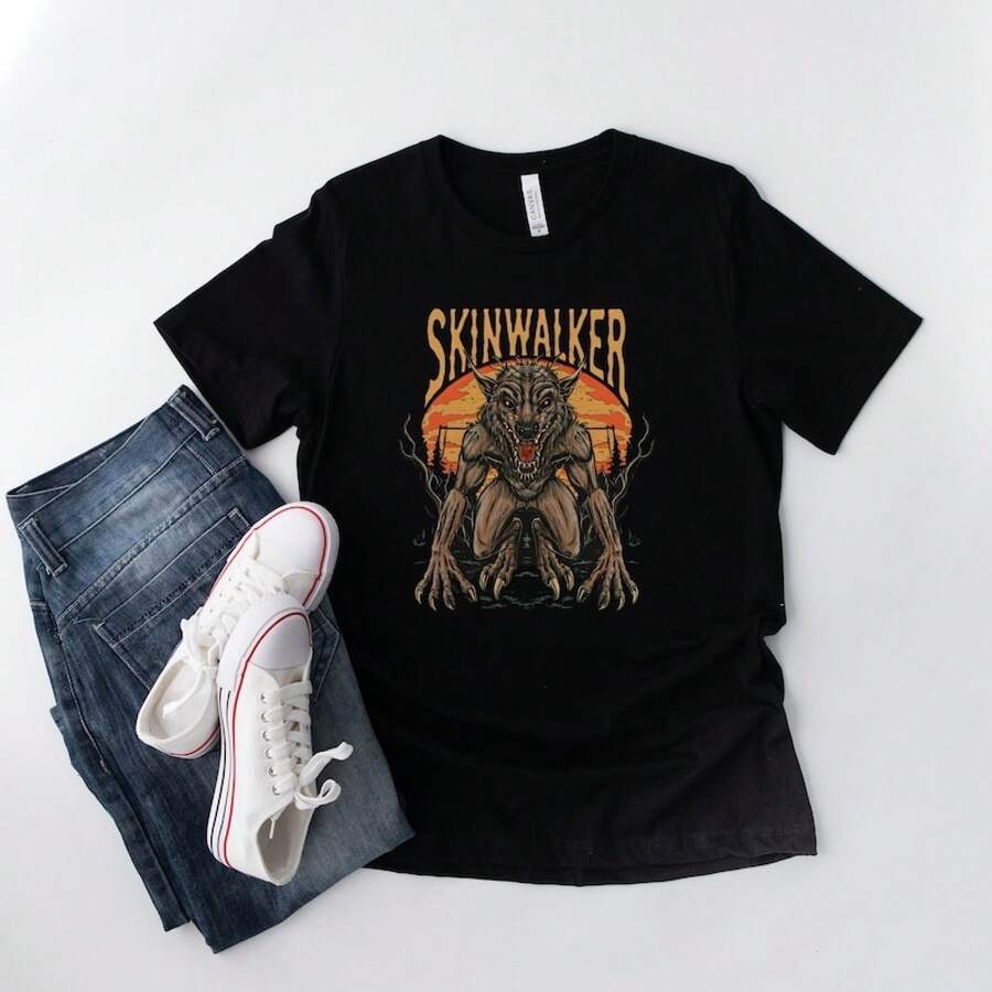 Skinwalker Graphic T-Shirt: Cryptid Tee, Unique Strange Shirt Unisex - Black - View 1