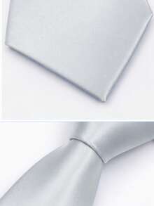 1pc Solid Color Satin Necktie, Men's Solid Color Tie Suitable For Business And Wedding (2.75 Inches) - Silver - View 2